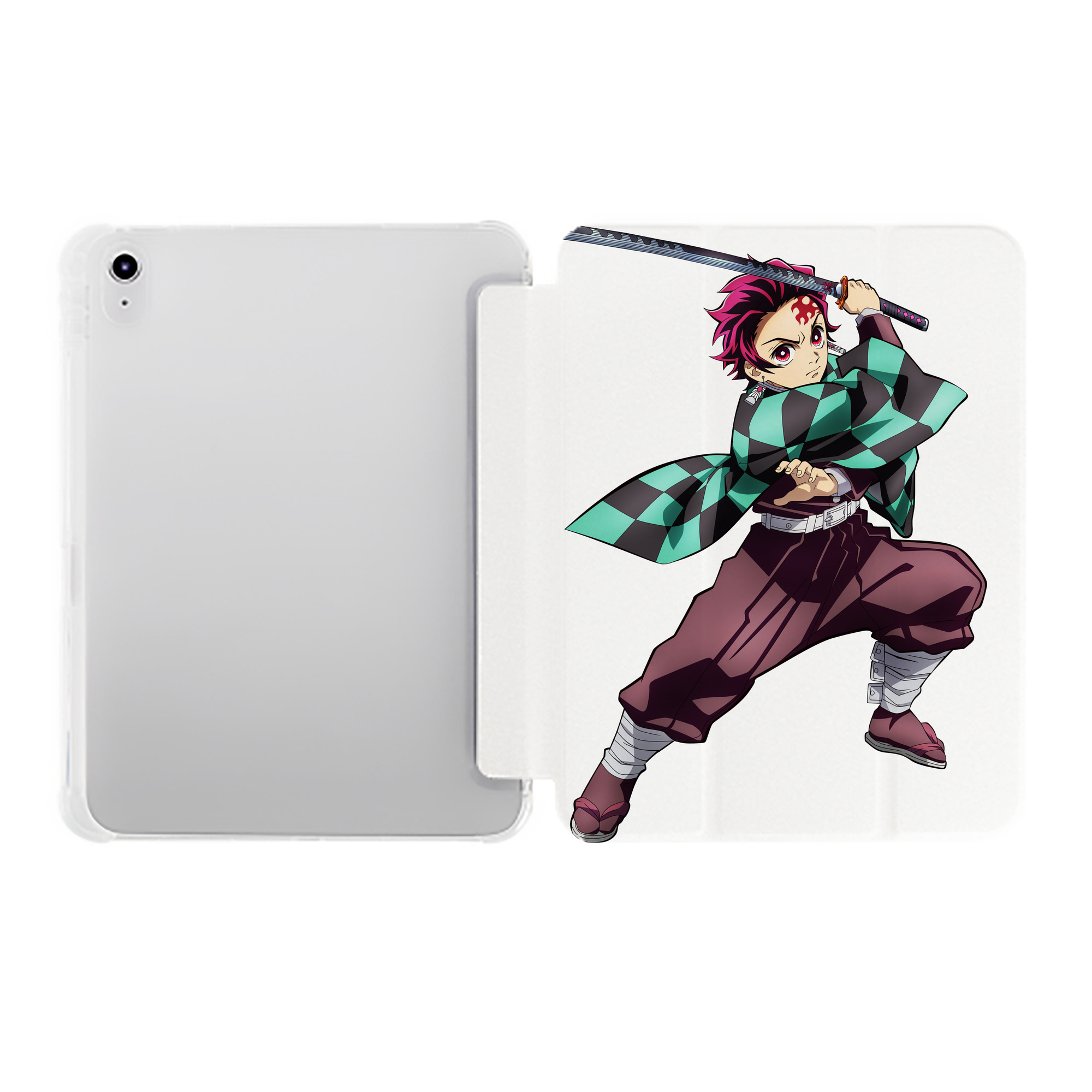 （画像用） 鬼滅の刃 竈門 炭治郎／かまど たんじろう Kamado Tanjirou IPad ケース ペン収納付き 三つ折りスタンド PUレザー×シリコン 対応機種9.5/10.5/10.9インチ